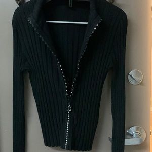Belldini Large black sweater with gorgeous Diamond zipper .